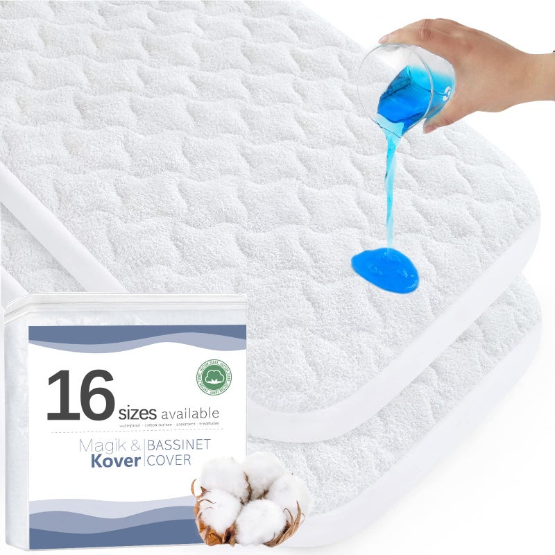 Magik & Kover Bassinet Mattress Pad Cover 32" x 21"-Fits for Fodoss/Ingenuity Foldaway Rocking/Cloud Baby/Dream On Me Lotus Bedside Crib, Waterproof Quilted Bassinet Mattress Protector, Cotton Terry Surface - Image 1